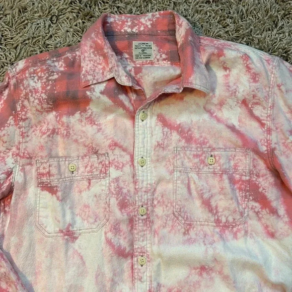 Upcycled Jcrew Pink Bleach Flannel Back White and Gray Graphic Size Large - Picture 7 of 9
